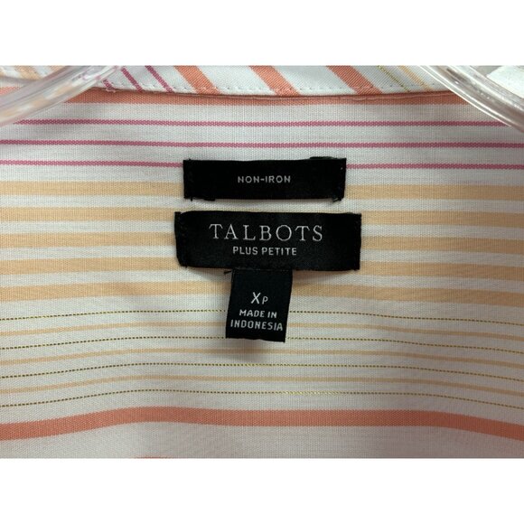 Talbots Petite XP Popover Blouse Long Sleeves Peach Metallic Stripes Shirt - Picture 6 of 10